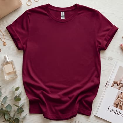 Gildan 64000 Softstyle — Flat Lay mockup in Maroon