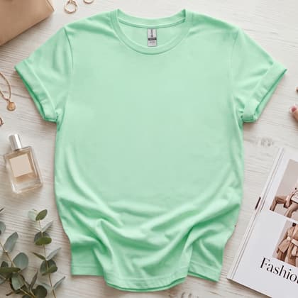 Gildan 64000 Softstyle — Flat Lay mockup in Mint Green