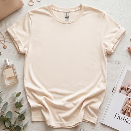 Gildan 64000 Softstyle — Flat Lay mockup in Natural