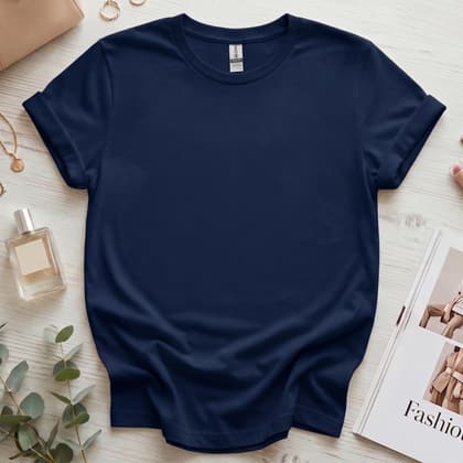 Gildan 64000 Softstyle — Flat Lay mockup in Navy