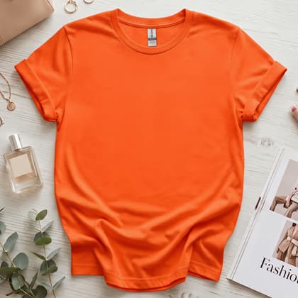 Gildan 64000 Softstyle — Flat Lay mockup in Orange