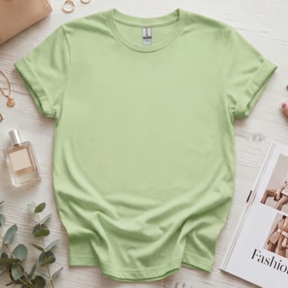 Gildan 64000 Softstyle — Flat Lay mockup in Pistachio