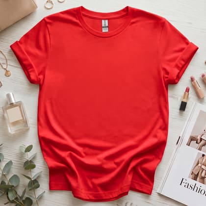 Gildan 64000 Softstyle — Flat Lay mockup in Red