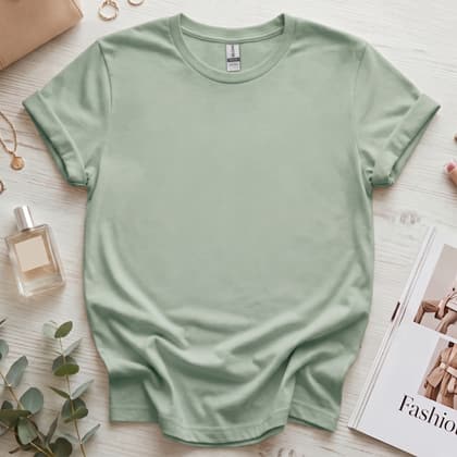 Gildan 64000 Softstyle — Flat Lay mockup in Sage