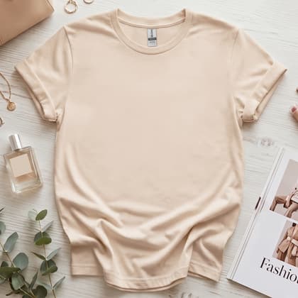 Gildan 64000 Softstyle — Flat Lay mockup in Sand