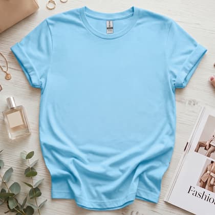 Gildan 64000 Softstyle — Flat Lay mockup in Sky