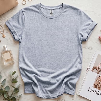 Gildan 64000 Softstyle — Flat Lay mockup in Sport Grey